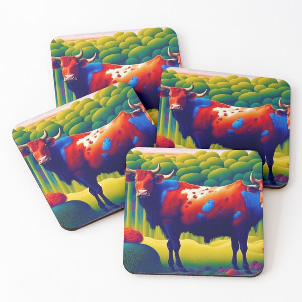 Item preview, Red and blue cow in forest designed and sold by m-y-A-I-A-R-T-.