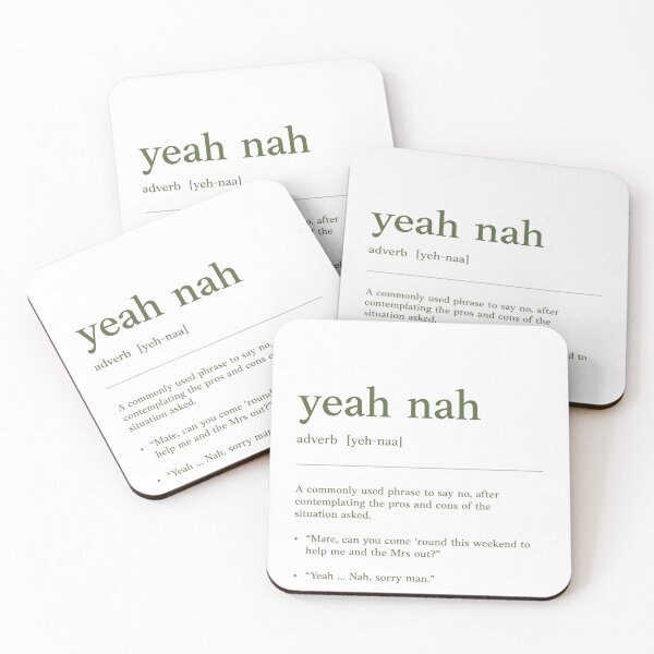 Item preview, Yeah nah | Olive text on White |  Funny Australian slang, phrase and humor definition designed and sold by Magic Mango.