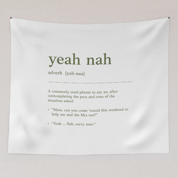 Item preview, Yeah nah | Olive text on White |  Funny Australian slang, phrase and humor definition designed and sold by Magic Mango.