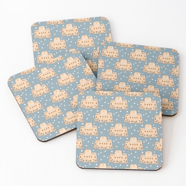 Item preview, Kitty Sandcastle On Blue Grey Background Pattern designed and sold by Julia Sol.