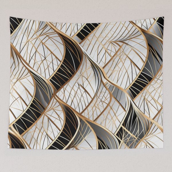 Item preview, Colorful fantasy pattern black white gold silver ornaments ribbons designed and sold by G-M-Designs.