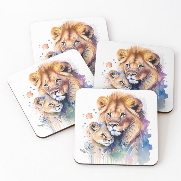 Item preview, Maternal Charm: Watercolor depiction of a lion with its lion cub designed and sold by byaz3.
