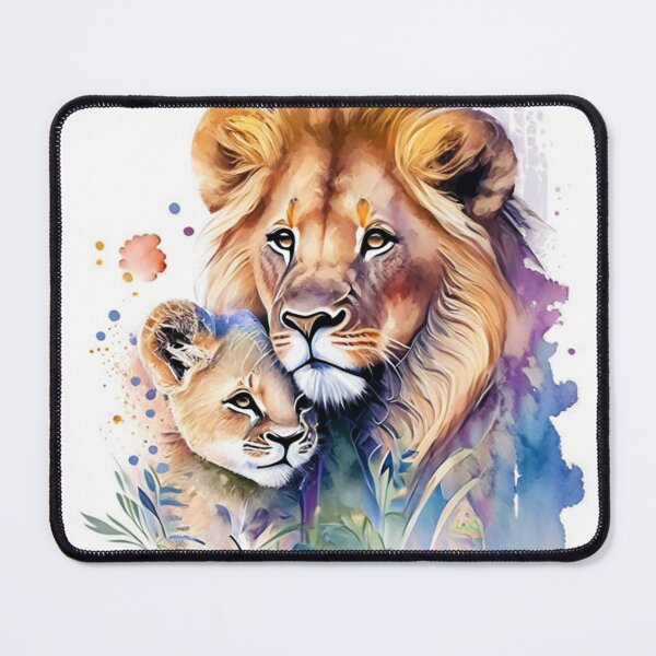 Item preview, Maternal Charm: Watercolor depiction of a lion with its lion cub designed and sold by byaz3.