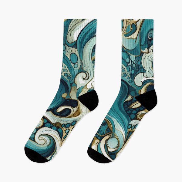 Item preview, Colorful fantasy pattern blue turquoise green beige white ornaments lines curls designed and sold by G-M-Designs.