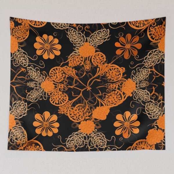 Artikelvorschau, Buntes Fantasiemuster orange schwarz Ornamente Spitzenmuster entworfen und verkauft von G-M-Designs.