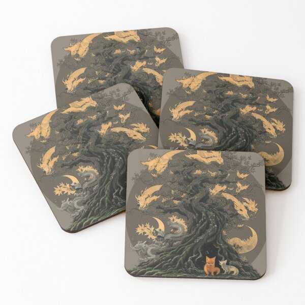 Item preview, Japanese Kitsune Tree of Half-Moons and Foxes designed and sold by HideTheInsanity.