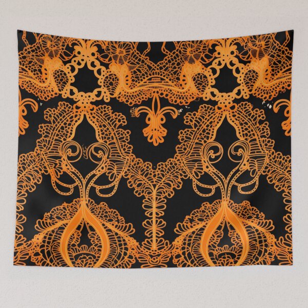 Artikelvorschau, Buntes Fantasiemuster orange schwarz Ornamente Spitzenmuster entworfen und verkauft von G-M-Designs.