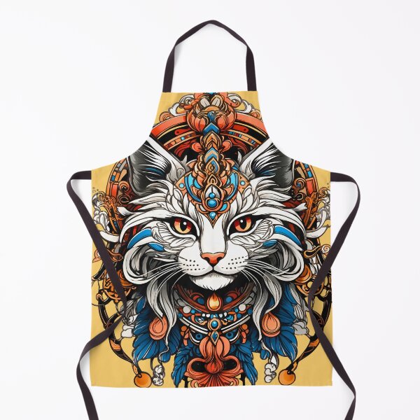 Artikelvorschau, Geheimnisvolles Retro-Vintage-Stammeskunst-Fusionsdesign der weißen Katze entworfen und verkauft von BorgSpareParts.