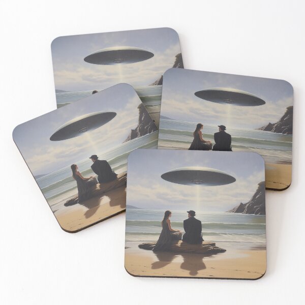 Item preview, UFO painting - Flying Saucer over the Coast designed and sold by Retrorelax.