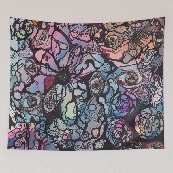 Item preview, "Eyes See You" Watercolor Pen and Ink Eyes and Flowers Surreal Abstract Painting designed and sold by TinaNadeemArt.
