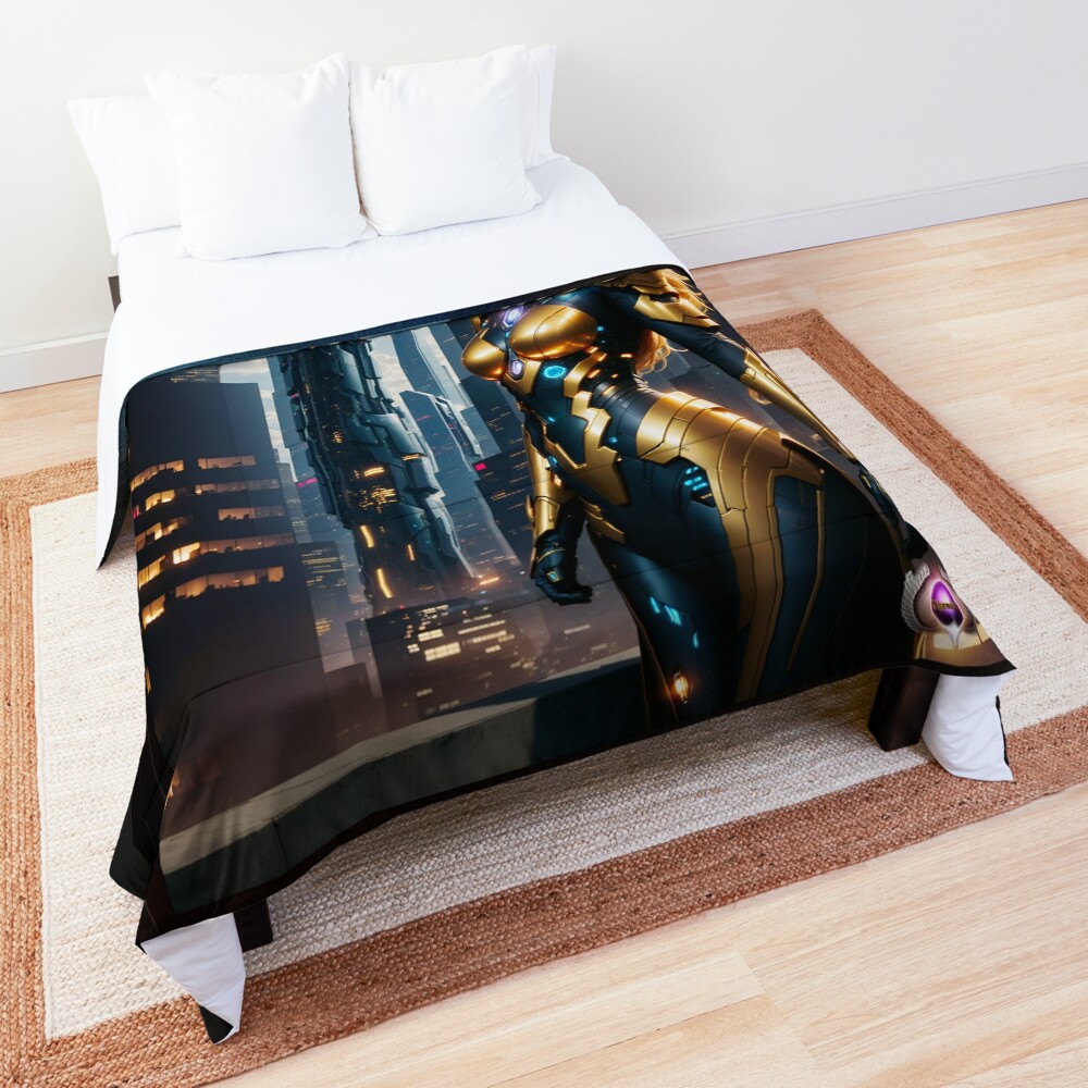 A Cyborg Sentinal Of Braken IV Sci-Fantasy AI Concept Art by Xzendor7 Decorative Comforter