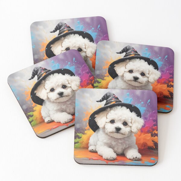 Item preview, Bichon Frise Puppy Portrait With A Halloween Hat designed and sold by Wolfheartart.