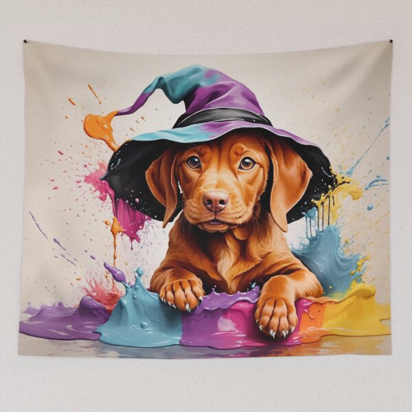 Item preview, Vizsla Puppy Dog Portrait In A Halloween Hat designed and sold by Wolfheartart.