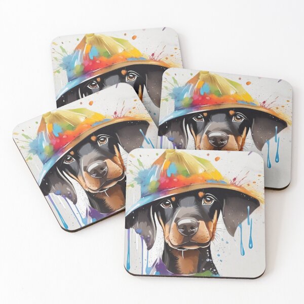 Item preview, Doberman Puppy Dog Portrait With Rain Hat designed and sold by Wolfheartart.