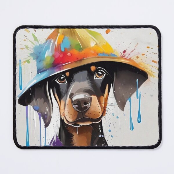Item preview, Doberman Puppy Dog Portrait With Rain Hat designed and sold by Wolfheartart.