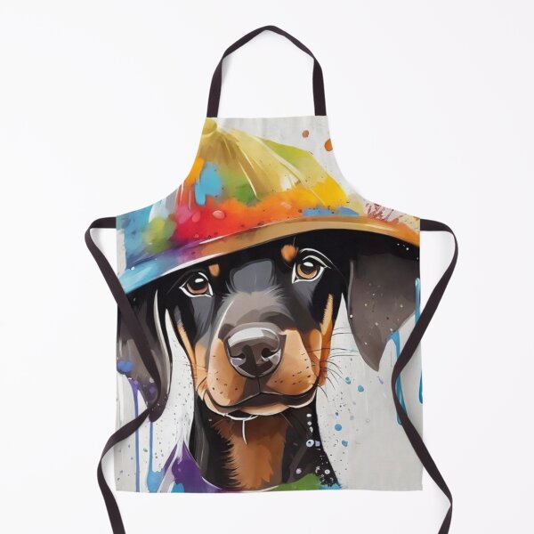 Item preview, Doberman Puppy Dog Portrait With Rain Hat designed and sold by Wolfheartart.