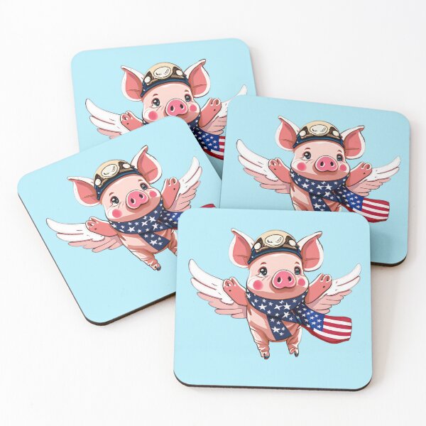 Item preview, flying cute aviator pig with american flag scarf, when pigs fly designed and sold by Sunmoonlove.