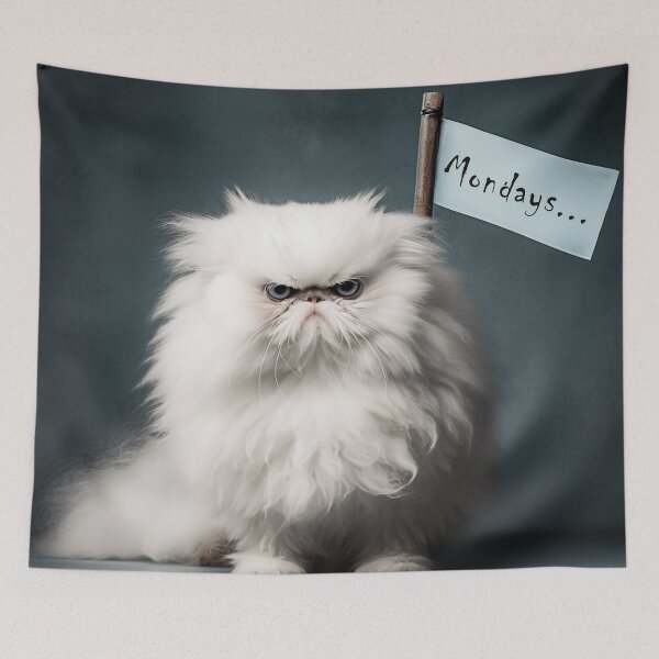 Item preview, Monday Feels - Expressive Persian Cat with Sign - Fluffy Feline Drama designed and sold by PaintbrushPlace.