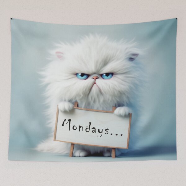 Item preview, Monday Feels - Expressive Persian Cat with Sign - Fluffy Feline Drama designed and sold by PaintbrushPlace.