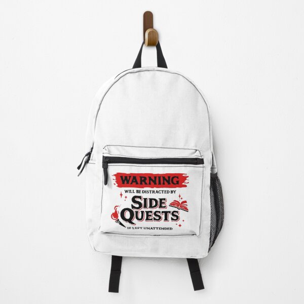 Item preview, Distracted by Side Quests if Left Unattended Dark Red Warning Label designed and sold by wolfkin-design.