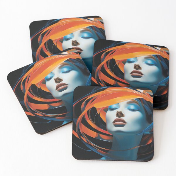 Item preview, A woman rendered in hues of blue and orange designed and sold by Andrey Tarakanov.