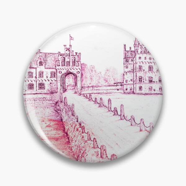 Item preview, Egeskov Castle Drawing, Denmark, Electric Pink - A Fairytale Escape to Danish Grandeur designed and sold by studioSharonKay.