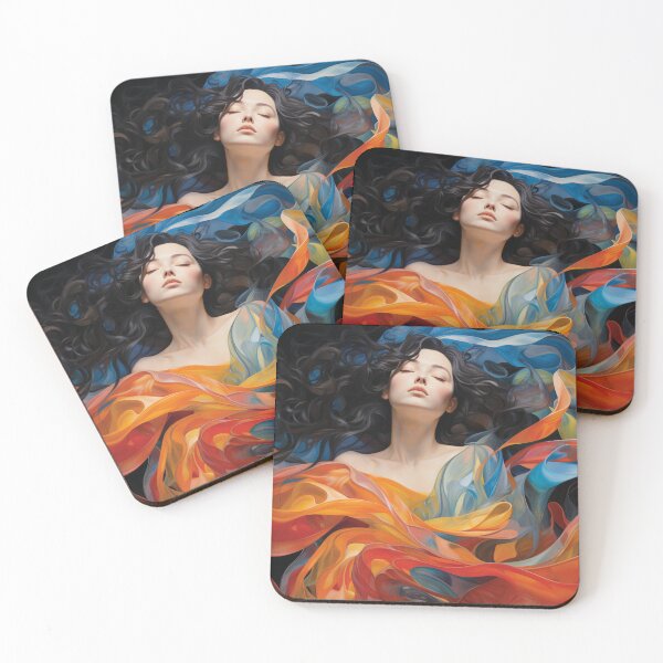 Item preview, A woman rendered in hues of blue and orange designed and sold by Andrey Tarakanov.