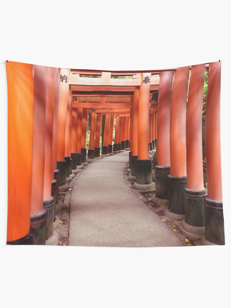 Senbon Torii Long Path Of Vermillion Red Torii Gates At Fushimi Inari Shrine In Kyoto Art Photo Print Tapestry By Awenartprints Redbubble