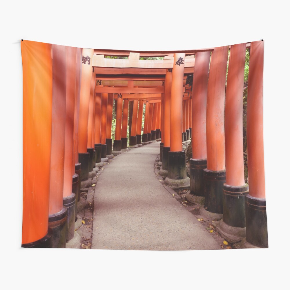 Senbon Torii Long Path Of Vermillion Red Torii Gates At Fushimi Inari Shrine In Kyoto Art Photo Print Tapestry By Awenartprints Redbubble