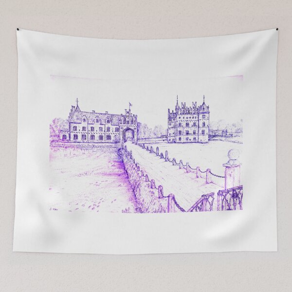 Item preview, Egeskov Castle Drawing, Denmark, Indigo Electric - A Fairytale Escape to Danish Grandeur designed and sold by studioSharonKay.