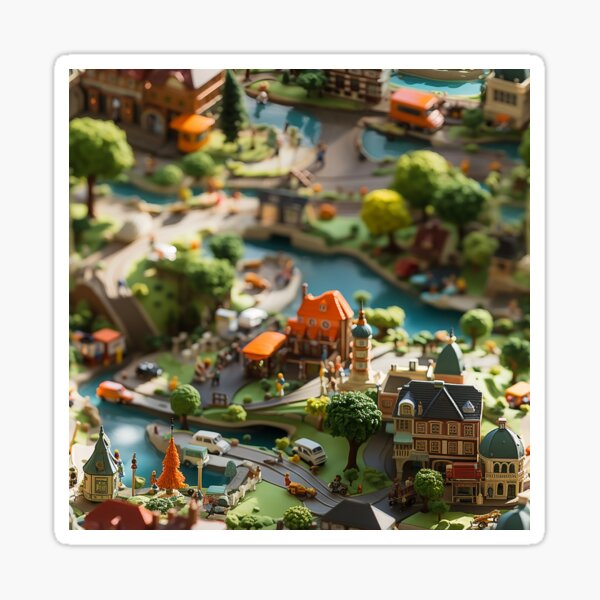 Toy mini city with scenes of small people roads cars trees buildings toy  model Seamless Sticker for Sale by thasonyah