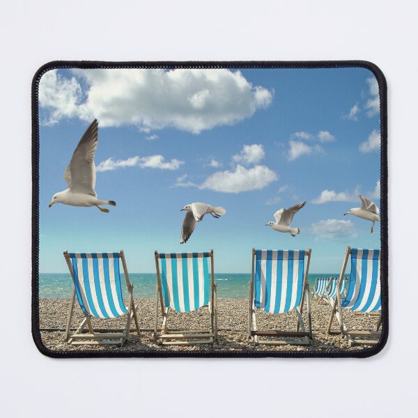 Item preview, Seagulls Flying Over Beach Chairs - Coastal Vacation Vibes  designed and sold by SyncopeMars.