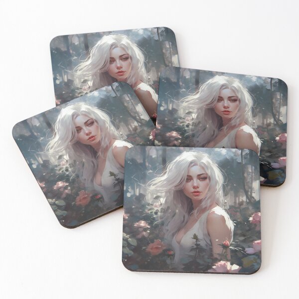 Item preview, Ethereal Elegance: A Silver-Haired Maiden Amidst Roses designed and sold by oanaunciuleanu.