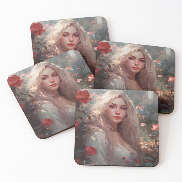 Item preview, Ethereal Elegance: A Silver-Haired Maiden Amidst Roses designed and sold by oanaunciuleanu.