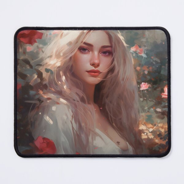 Item preview, Ethereal Elegance: A Silver-Haired Maiden Amidst Roses designed and sold by oanaunciuleanu.