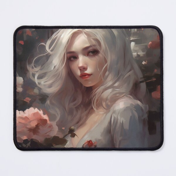 Item preview, Ethereal Elegance: A Silver-Haired Maiden Amidst Roses designed and sold by oanaunciuleanu.