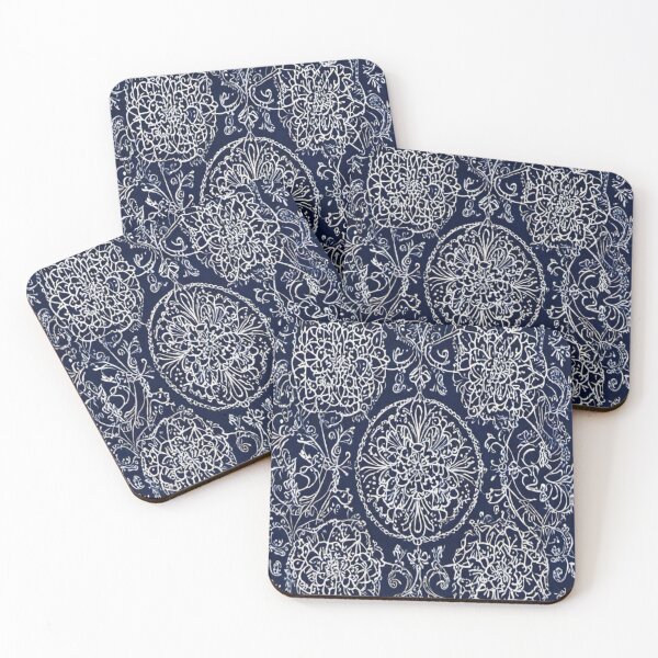 Item preview, White Thread Work Mandala art Pattern in Dark Blue Background designed and sold by Md Rashid  Hasan.