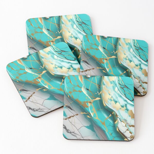 Item preview, Turquoise and white marble with splashes of gold designed and sold by BirdsnStuff.