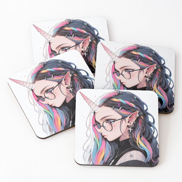 Item preview, Cool Rainbow Goth Unicorn Anime Girl designed and sold by bubblegoth.