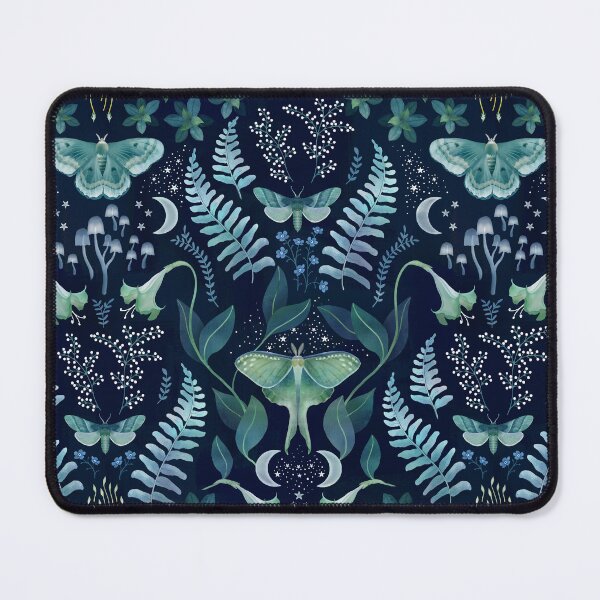 Item preview, Leafy evening moth garden damask on deepest blue designed and sold by adenaJ.