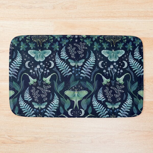 Item preview, Leafy evening moth garden damask on deepest blue designed and sold by adenaJ.