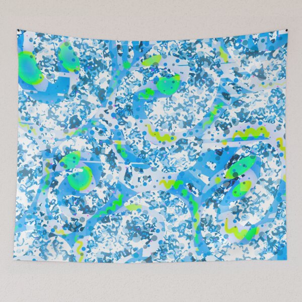 Item preview, Blue pouring paint and colorful dots effect designed and sold by Florvolcanica.