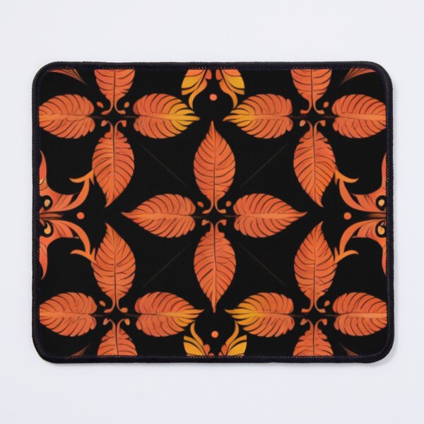 Item preview, Orange floral feathers pattern on a black background. designed and sold by BirdsnStuff.