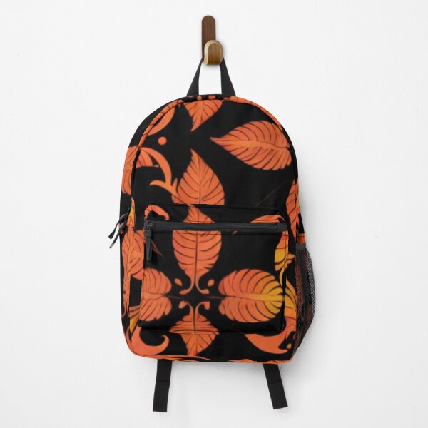 Item preview, Orange floral feathers pattern on a black background. designed and sold by BirdsnStuff.