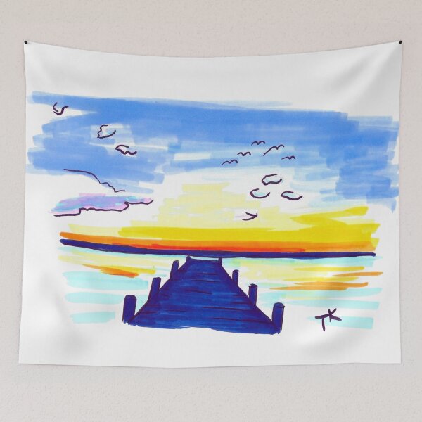Item preview, Sunset by the sea with seagulls designed and sold by Anmioma.