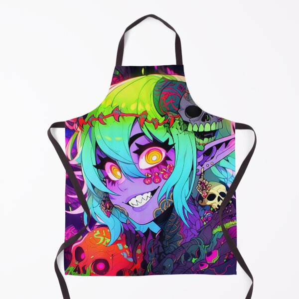 Item preview, Bright Colorful Demon Anime Girl and Skulls designed and sold by bubblegoth.