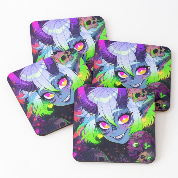 Item preview, Creepy Cute Smiling Colorful Demon Anime Girl designed and sold by bubblegoth.