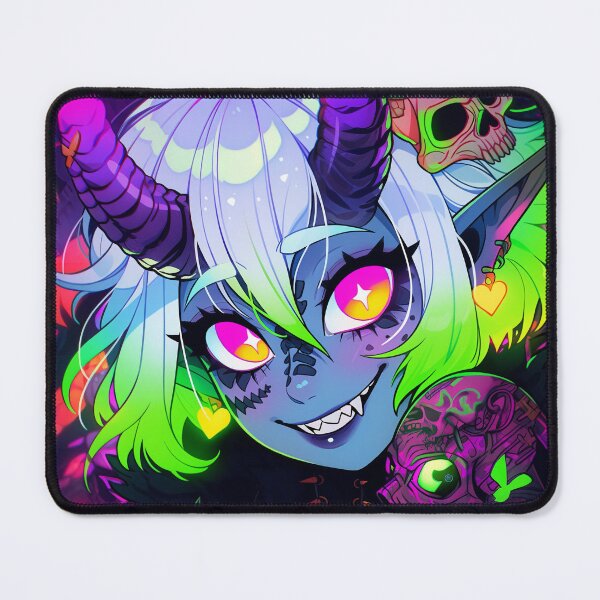 Item preview, Creepy Cute Smiling Colorful Demon Anime Girl designed and sold by bubblegoth.
