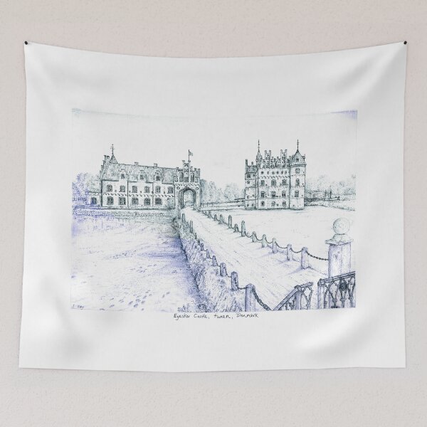 Item preview, Egeskov Castle Drawing, Denmark, Sapphire-green - A Fairytale Escape to Danish Grandeur designed and sold by studioSharonKay.