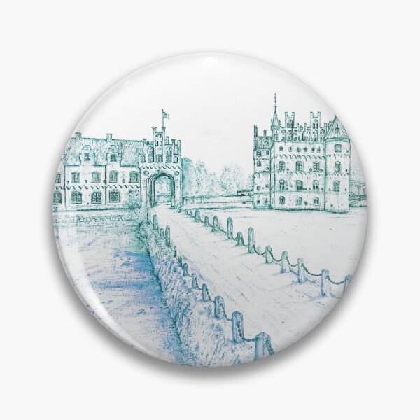 Item preview, Egeskov Castle Drawing, Denmark, Electric Green - A Fairytale Escape to Danish Grandeur designed and sold by studioSharonKay.